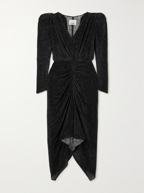 Maray Ruched Flocked Silk-blend Chiffon Midi Dress