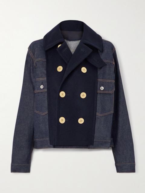 Double-breasted Wool-trimmed Denim Jacket
