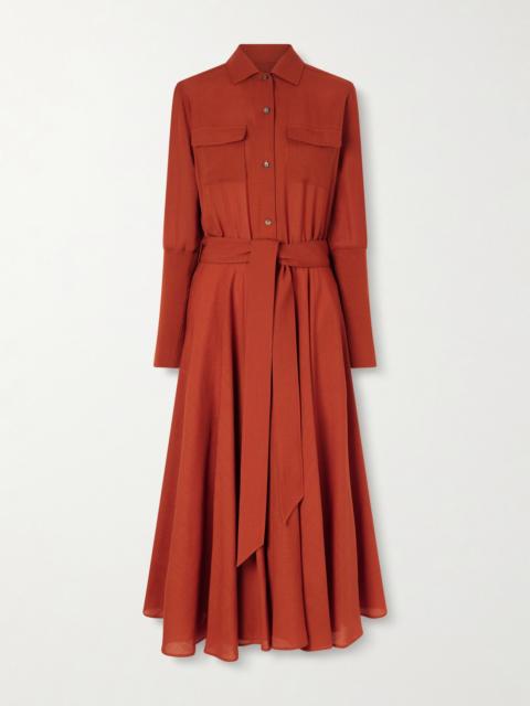 Verlaine Belted Pleated Wool Midi Shirt Dress