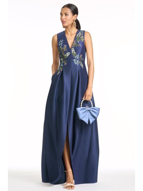 EMBROIDERED BROOKLYNNE GOWN - WASHED INDIGO