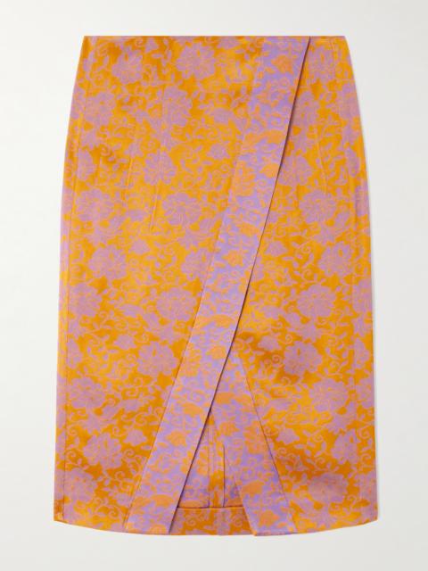 Wrap-effect Satin-jacquard Midi Skirt