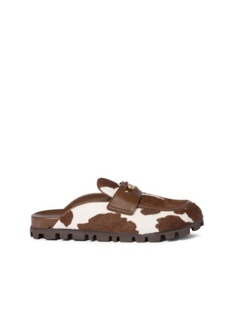 band logo-coin calf hair mules