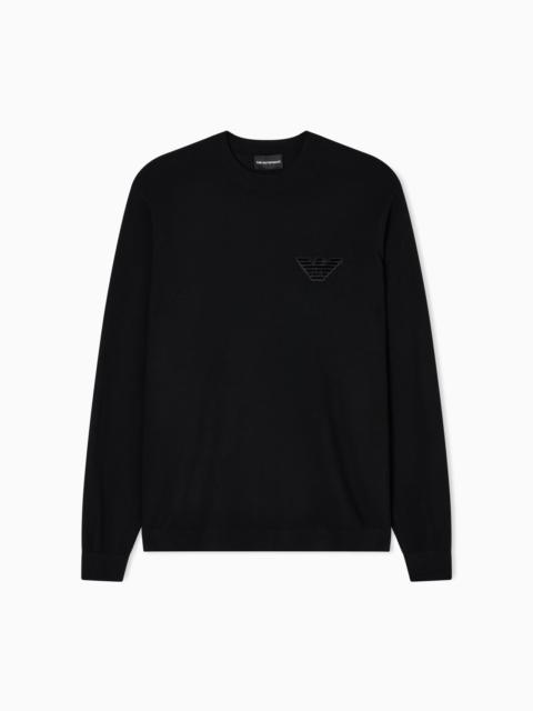 PLAIN-KNIT VIRGIN-WOOL JUMPER WITH EAGLE PATCH