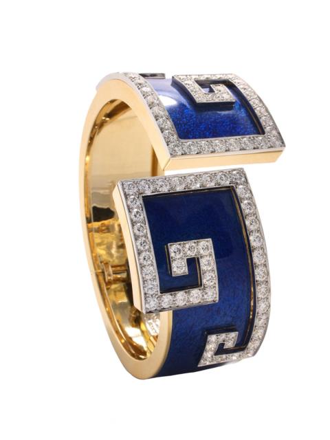 Diamond Royal Blue Scroll Cuff Bracelet