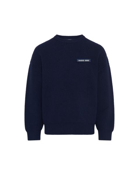 Ms Half Cardigan Knit Crewneck Sweater