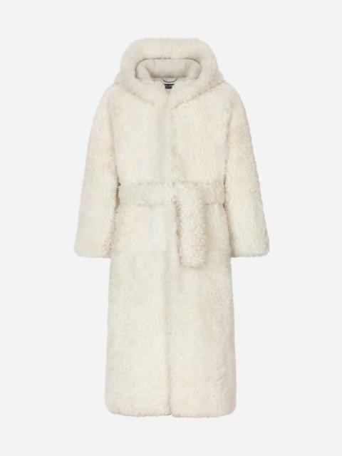 Shearling coat with hood