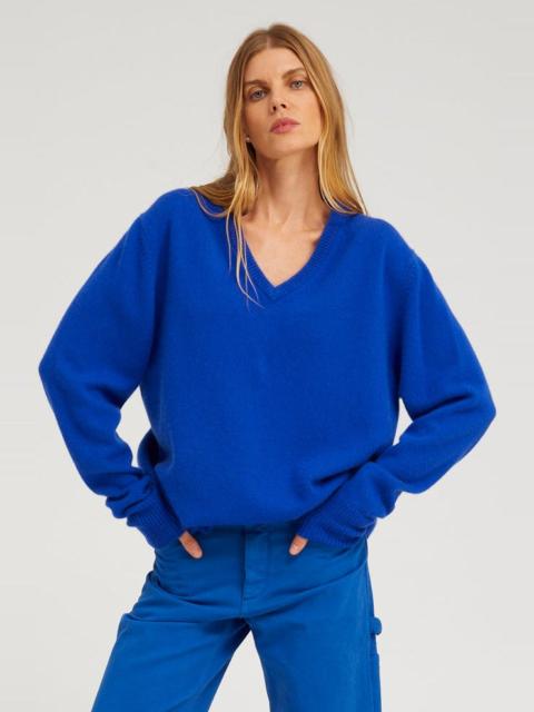 FRENCH BLUE CASHMERE V-NECK BOYFRIEND SWEATER