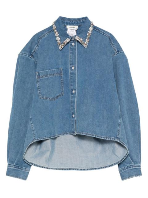 embellished-collar denim shirt