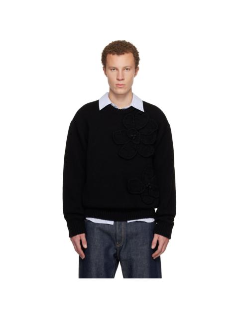 Black Flower Wool Sweater