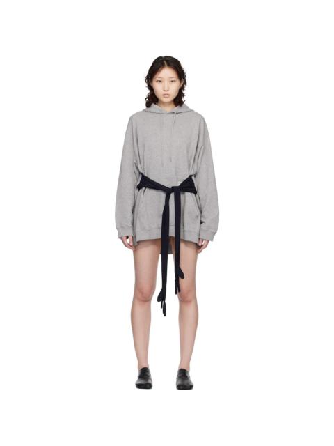 Gray Hooded Glove Sweatshirt Minidress