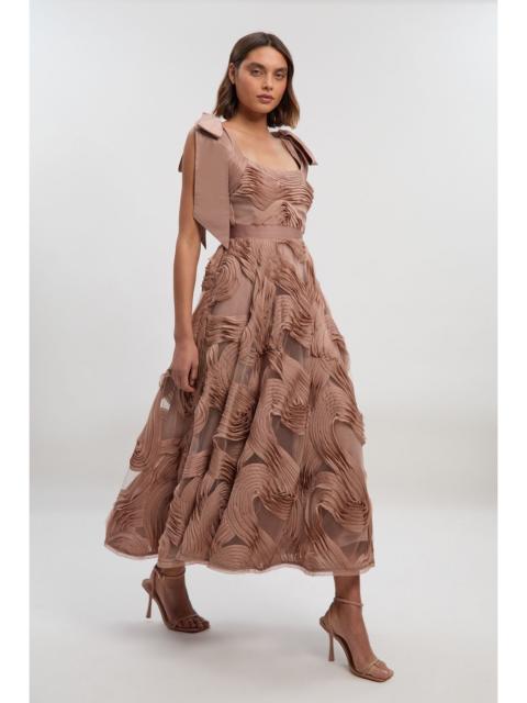 Textured Ruffle Woven Midi Prom Dress