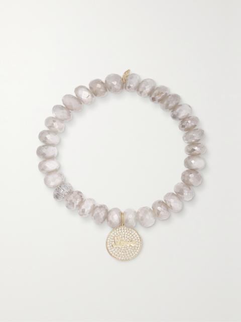 Love Script 14-karat Gold, Moonstone And Diamond Bracelet