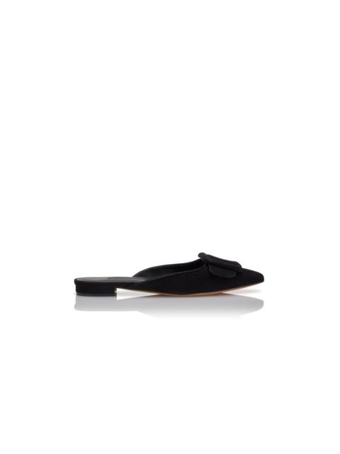 Black Suede Buckle Detail Flat Mules