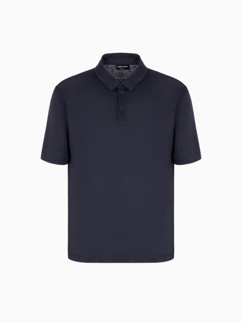 Short-sleeved polo shirt in pure linen jersey