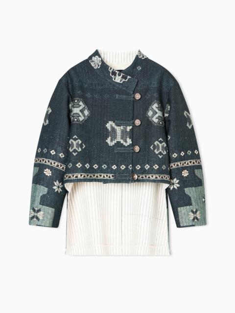 PRINTED TUSSAH SILK AND COTTON PEA COAT