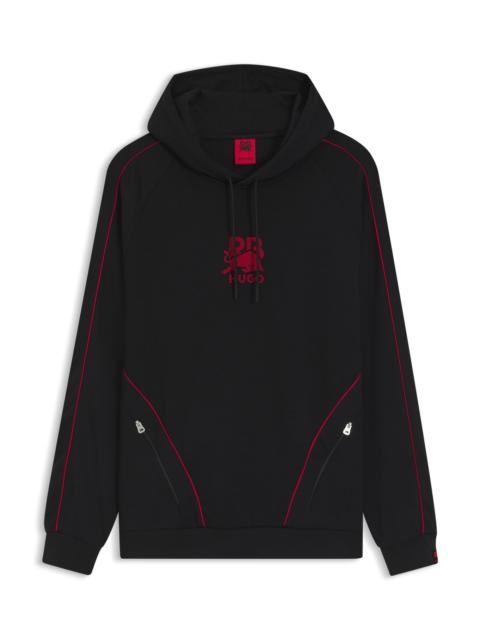 HUGO X RB STRETCH-COTTON HOODIE WITH BULL MOTIF