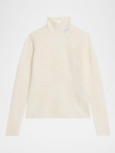 Sheer Floral Jacquard Turtleneck
