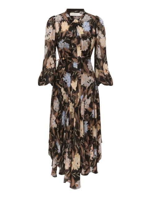 zimmermann eden floral silk gathered midi dress ZIMMERMANN Eden asymmetric gathered silk-georgette dress