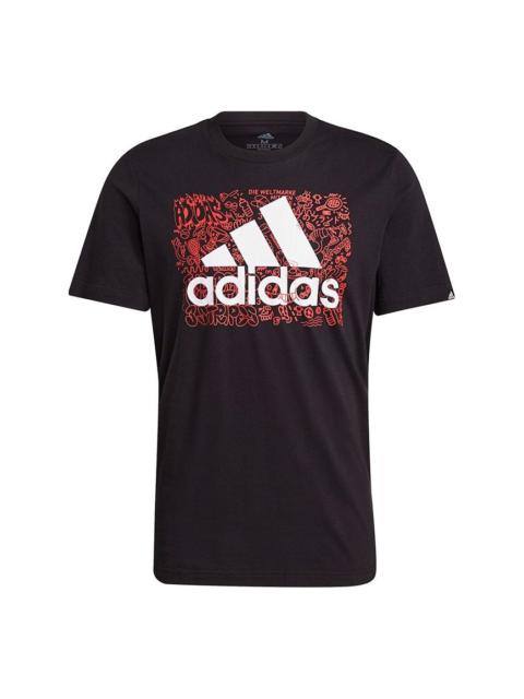 adidas M Ddlbmb L T Graffiti Printing Logo Sports Short Sleeve Black GS6285