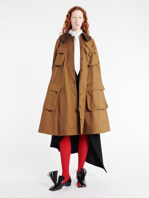LONG FLARED TRENCH WITH POCKETS KHAKI BROWN