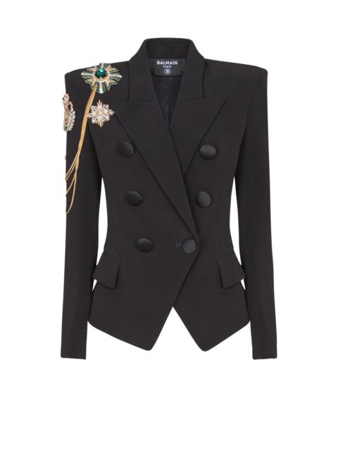 Crepe 6-button jacket with embroidered patches
