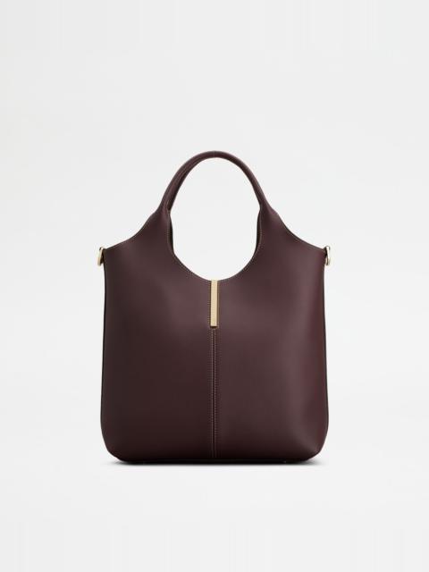 TOTE SHOPPING BAG IN LEATHER SMALL - BURGUNDY