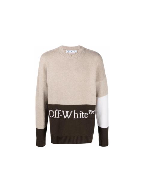 OFF-WHITE Knitted Color Block Logo Intarsia Jumper Beige/Brown/White