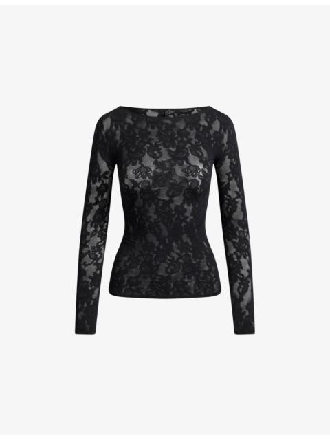 Boat Neck Knit Lace Top