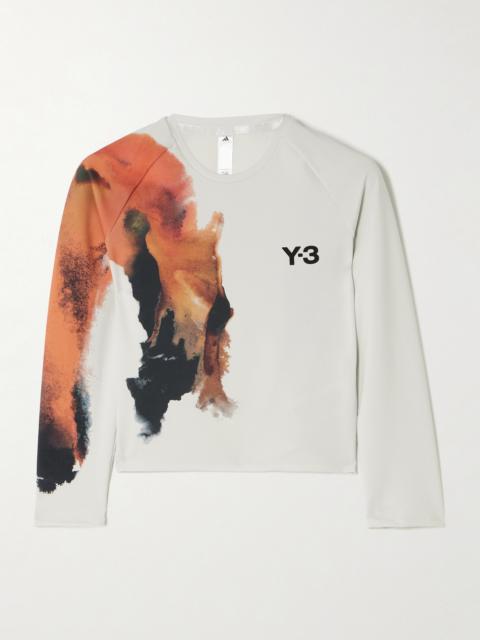 + Y-3 Cropped Cutout Appliquéd Printed Recycled Stretch-jersey Tennis Top