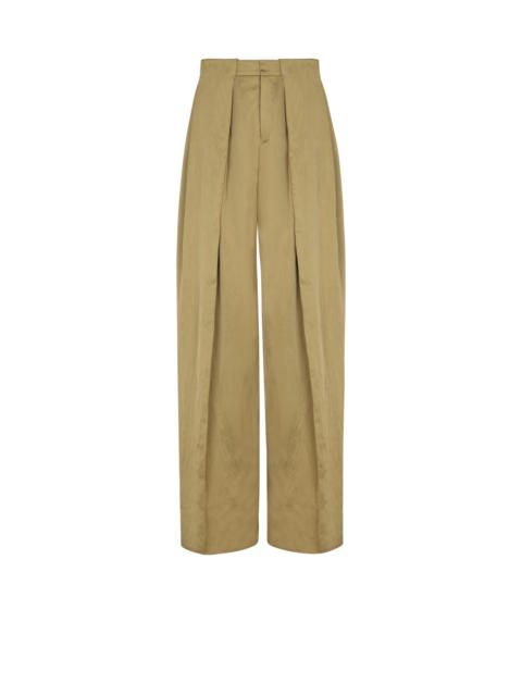 Satin-finish trousers with wide knife pleats