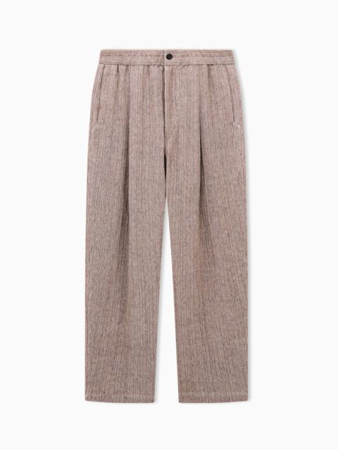 MOULINÉ LINEN AND SILK JACQUARD SINGLE-PLEAT TROUSERS