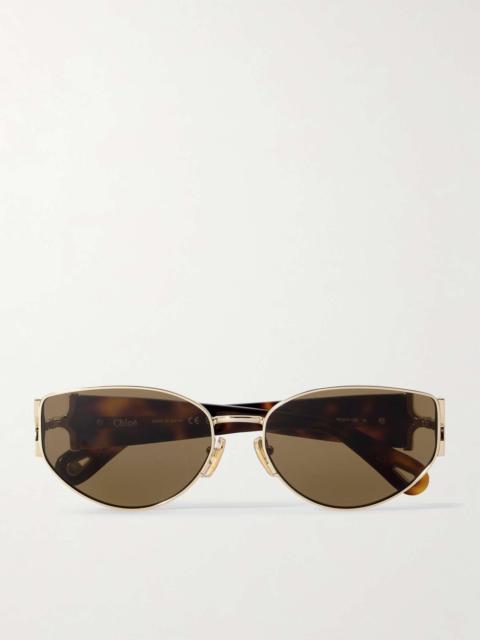 Oval-frame gold-tone and tortoiseshell acetate sunglasses