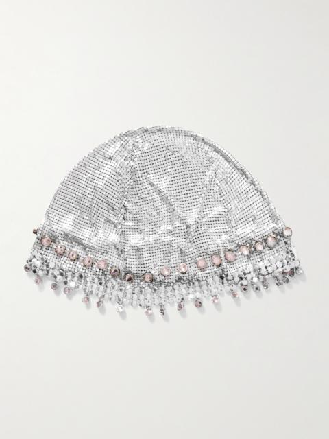 Fringed Crystal-embellished Silver-tone Chainmail Hat