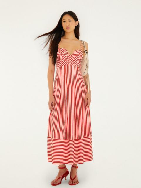 Off-White Checkered Stripes Sleeveless Lenzing Ecovero Euroflax Maxi Dress