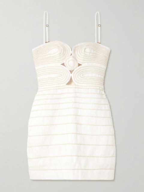 Muy Poetica Strapless Rope-trimmed Cutout Linen Mini Dress