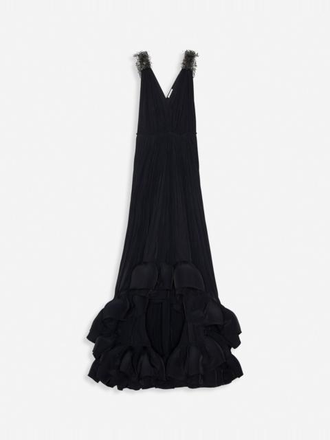 LONG EMBROIDERED CHARMEUSE EVENING GOWN