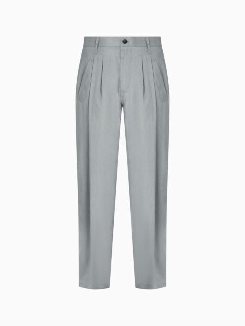 VISCOSE AND LINEN CANVAS SINGLE-DARTED TROUSERS