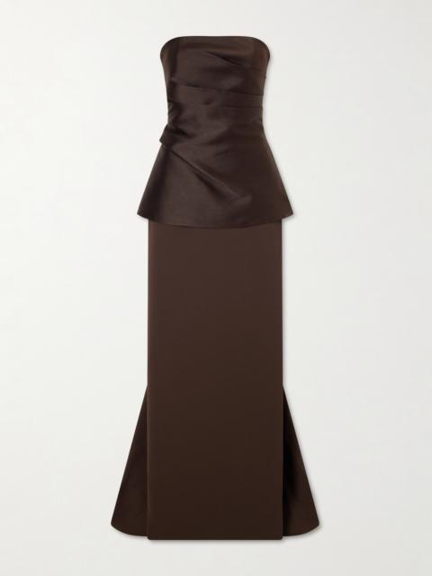 Alia Gathered Satin And Crepe Gown