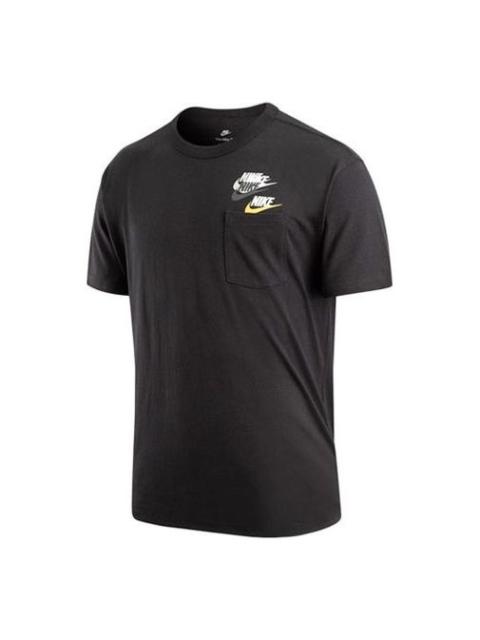 Men's Nike As Nsw Tee Prem Pocket Casual Breathable Round Neck Logo Solid Color Short Sleeve Black T