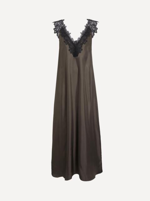 Brown V-Neck Lace Silk Slip Dress