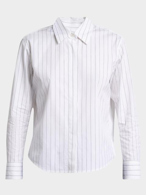 3/4-Sleeve Striped Cotton Button-Down Shirt