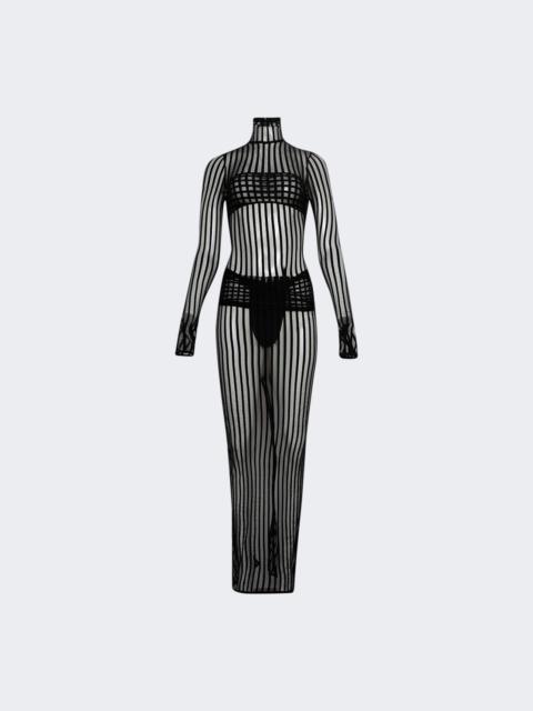 Sheer Striped Open Back Maxi Dress Black