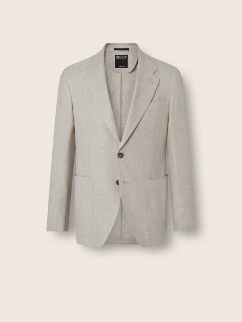 LIGHT BEIGE CROSSOVER WOOL LINEN AND SILK JACKET