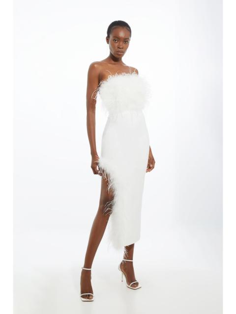 Figure Form Bandage Feather Detail Bandeau Knit Midi Dress