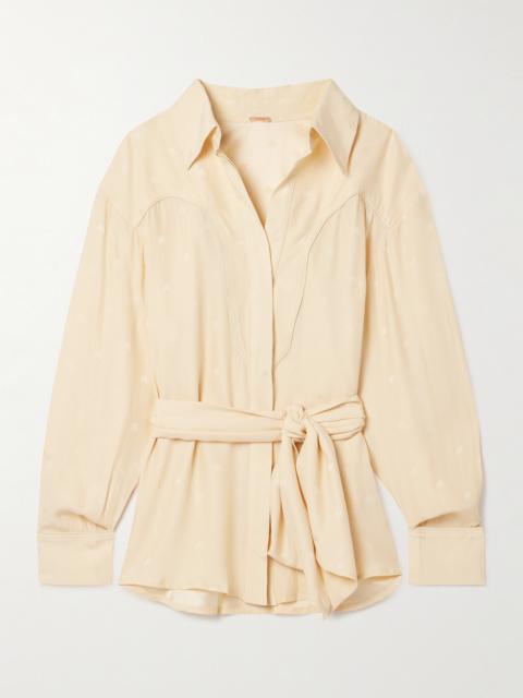 + Net Sustain Bonanza Belted Embroidered Silk Crepe De Chine Shirt