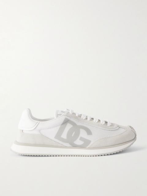 Logo-Print Mesh, Leather and Suede Sneakers White
