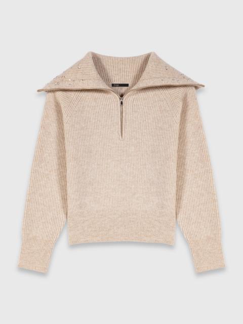 Rhinestone sweater with half-zip