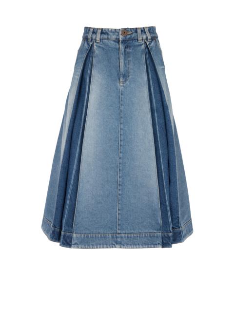 Pleated denim midi skirt