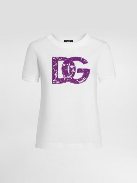 Jersey t-shirt with lace inlay