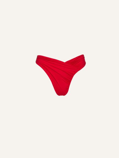 Ruched asymmetric swim bottom in red